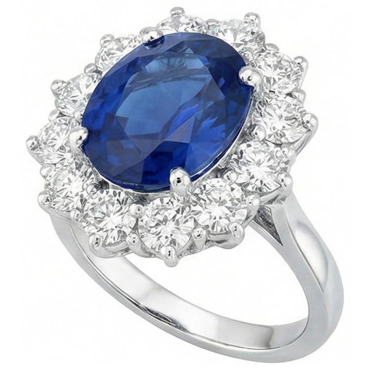 Bague Ronde Et Ovale Avec Saphir De Ceylan 6 Carats Or Blanc 14K