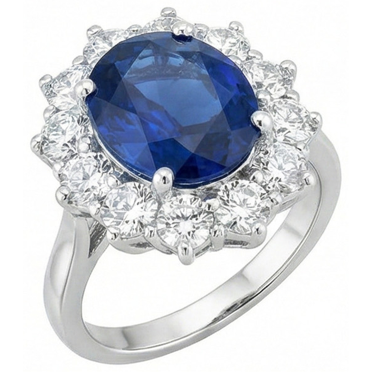 Bague Ronde Et Ovale Avec Saphir De Ceylan 6 Carats Or Blanc 14K