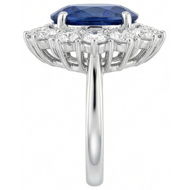 Bague Ronde Et Ovale Avec Saphir De Ceylan 6 Carats Or Blanc 14K