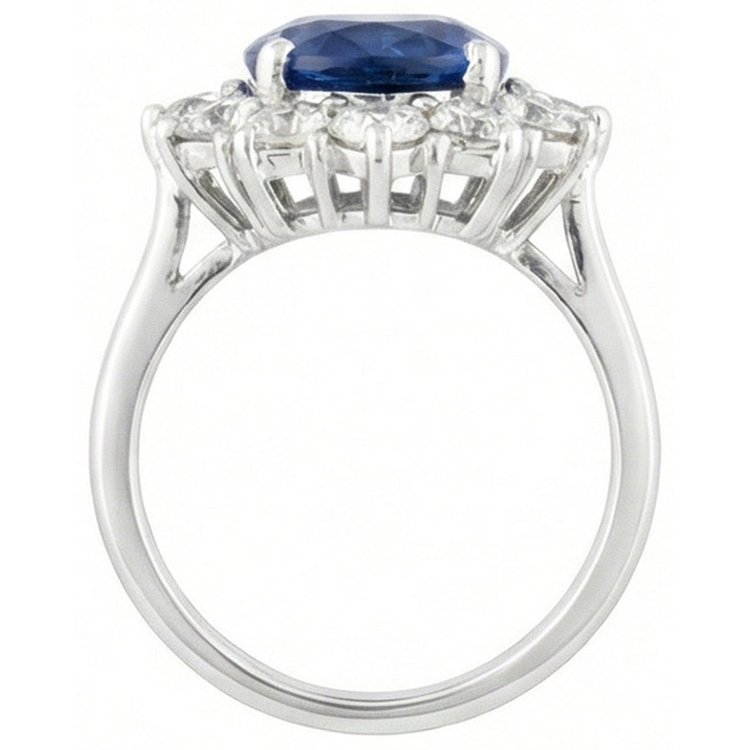Bague Ronde Et Ovale Avec Saphir De Ceylan 6 Carats Or Blanc 14K