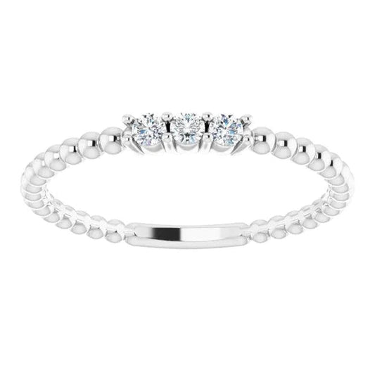 Bague Ronde Réel Diamant 3 Pierres Tige Boule 0.90 Carats 14K