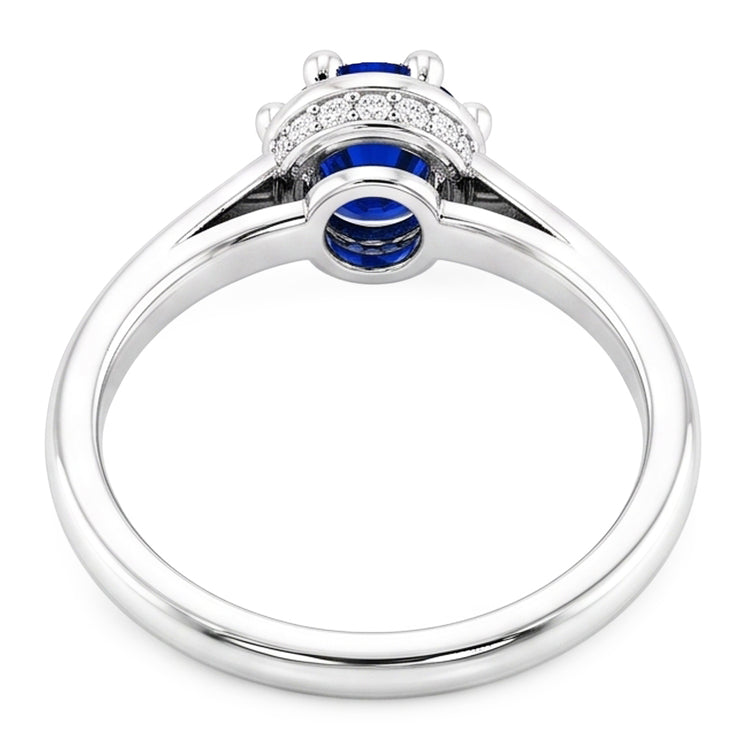 Bague Ronde Saphir Bleu Style Griffe 1.25 Carats Or Blanc 14K