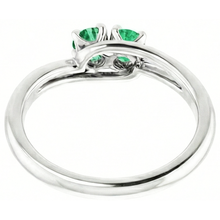 Bague Ronde Sertissage Bypass Vert Emeraude 1.60 Carats Or Blanc 14K