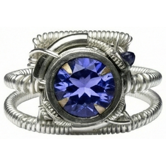 Bague Ronde Tanzanite Aaa Style Antique En Or Blanc 2 Carats