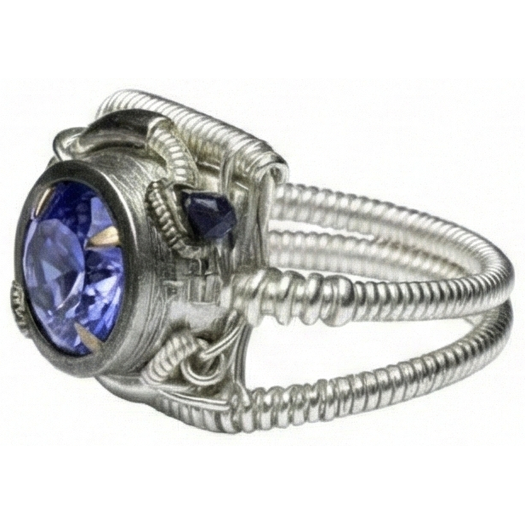 Bague Ronde Tanzanite Aaa Style Antique En Or Blanc 2 Carats