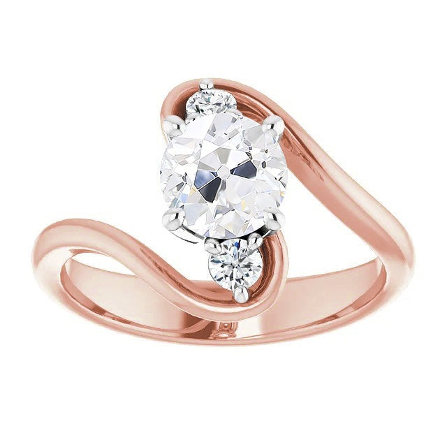 Bague Ronde Trois Pierres Réel Diamant Taille Ancienne Sertie De Griffes Deux Tons 3 Carats