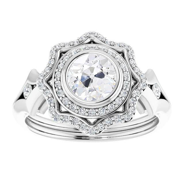 Bague Ronde Vieux Mineur Naturel Diamant Double Halo Lunette Tige Fendue 5.25 Carats
