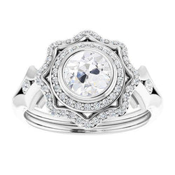 Bague Ronde Vieux Mineur Naturel Diamant Double Halo Lunette Tige Fendue 5.25 Carats