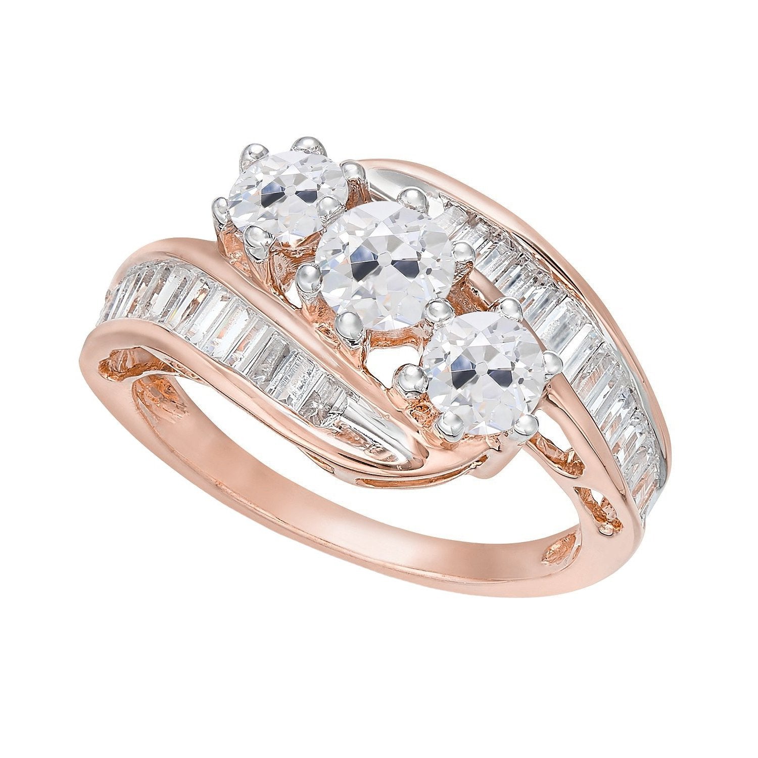 Bague Ronde Vieux Mineur Véritable Diamant Baguette Baguettes 5 Carats