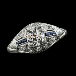 Bague Ronde Vieux mineur Véritable Diamant Saphir Tige Millgrain 2.50 Carats