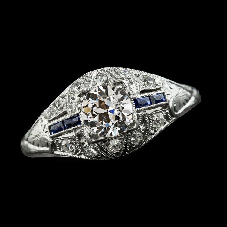 Bague Ronde Vieux mineur Véritable Diamant Saphir Tige Millgrain 2.50 Carats