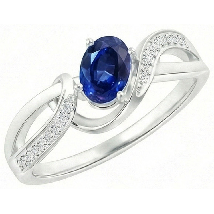 Bague Ruban Saphir Bleu Sri Lanka Or Blanc 2.90 Ct 14K