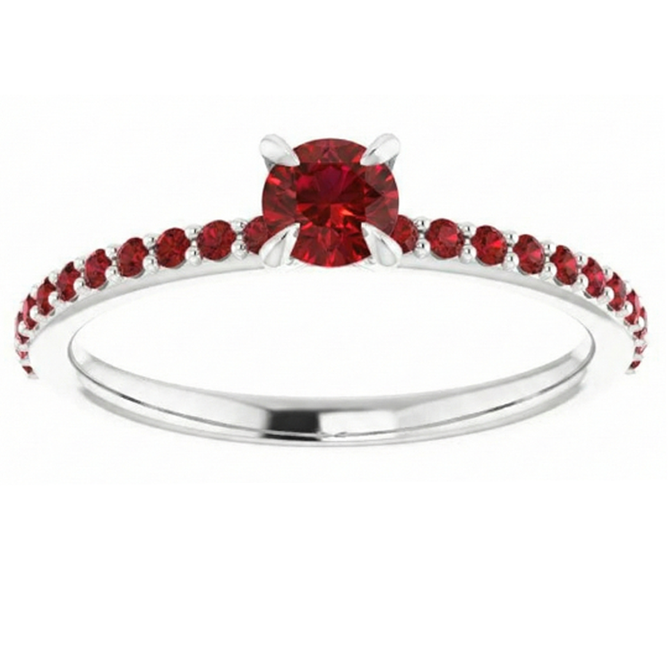 Bague Rubis 2 Carats Or Blanc 14K Style Griffe