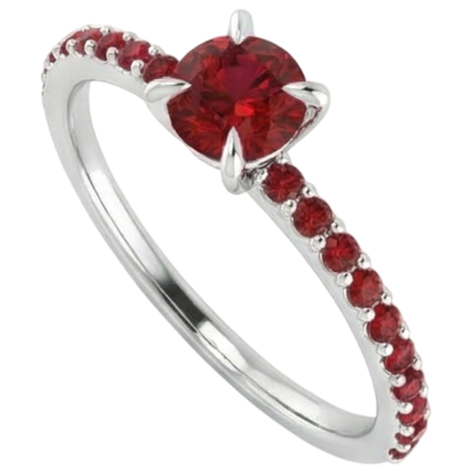 Bague Rubis 2 Carats Or Blanc 14K Style Griffe