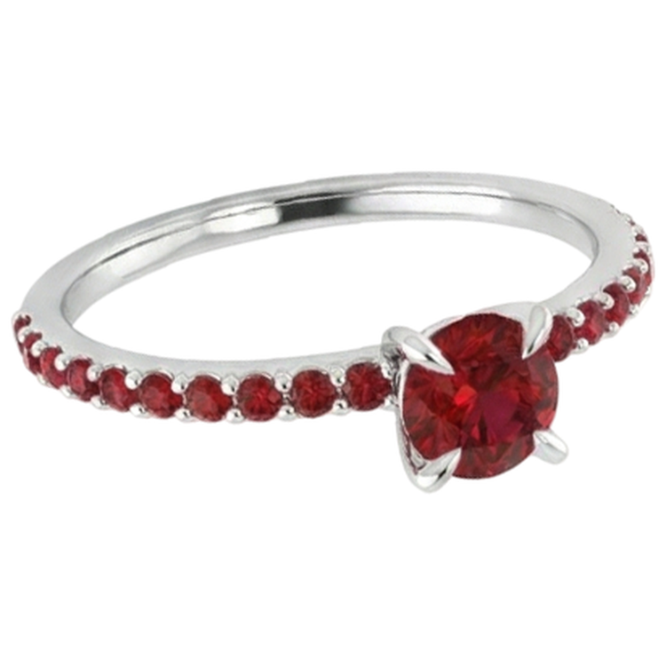 Bague Rubis 2 Carats Or Blanc 14K Style Griffe