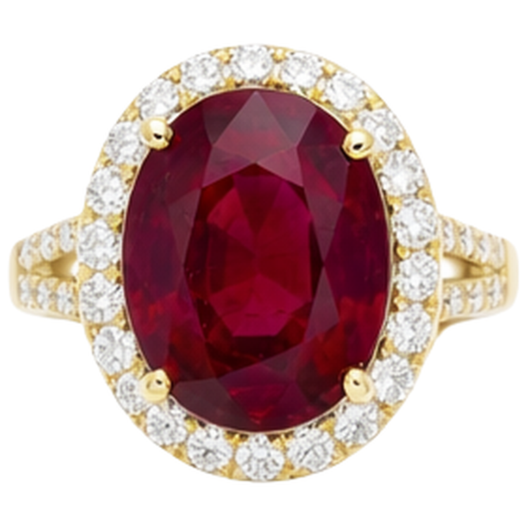 Bague Rubis 6.50 Carats Et Diamants Naturels Extraits des Mines ( et non cultivés en laboratoire ) Haute Joaillerie Or Jaune 14K
