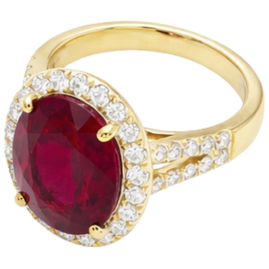 Bague Rubis 6.50 Carats Et Diamants Naturels Extraits des Mines ( et non cultivés en laboratoire ) Haute Joaillerie Or Jaune 14K