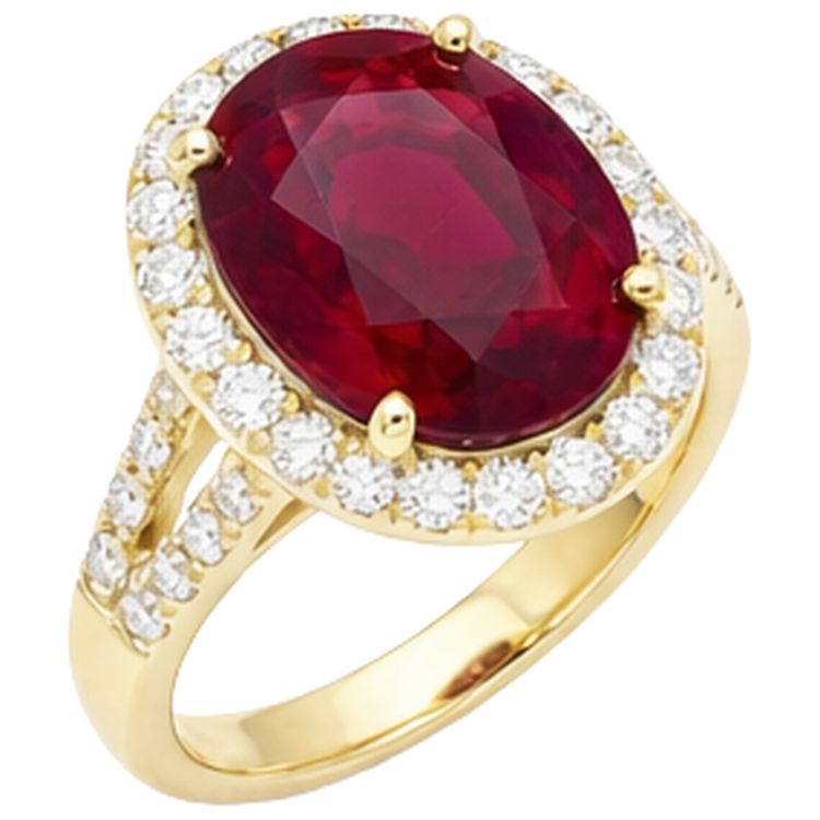 Bague Rubis 6.50 Carats Et Diamants Naturels Extraits des Mines ( et non cultivés en laboratoire ) Haute Joaillerie Or Jaune 14K