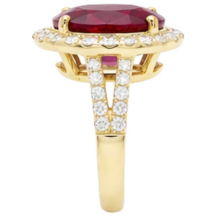 Bague Rubis 6.50 Carats Et Diamants Naturels Extraits des Mines ( et non cultivés en laboratoire ) Haute Joaillerie Or Jaune 14K