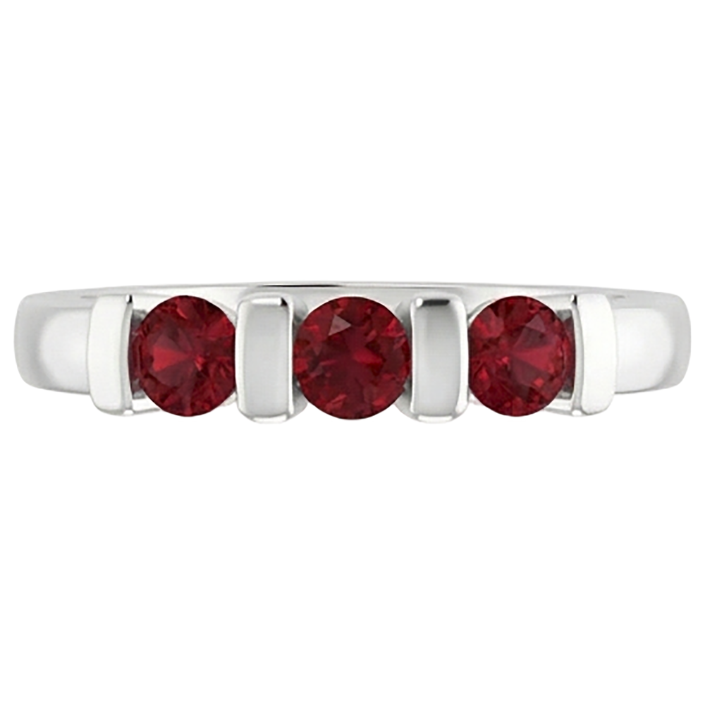 Bague Rubis Birmanie Trois Pierres 0.90 Carats Bar Sertissage Bijoux Nouveau
