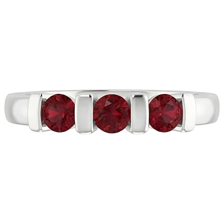 Bague Rubis Birmanie Trois Pierres 0.90 Carats Bar Sertissage Bijoux Nouveau