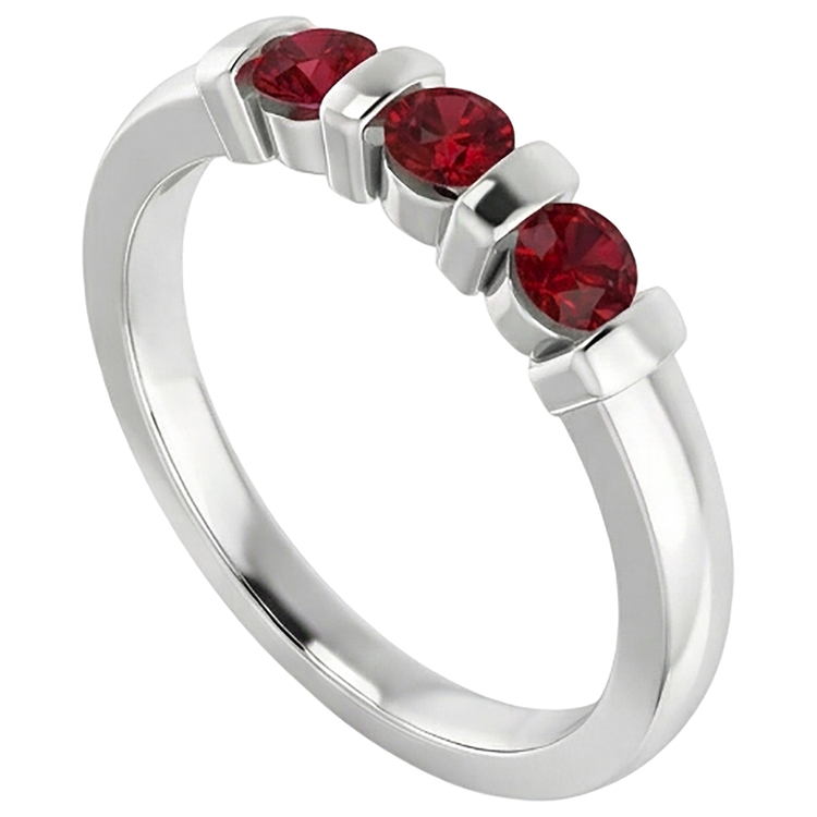 Bague Rubis Birmanie Trois Pierres 0.90 Carats Bar Sertissage Bijoux Nouveau