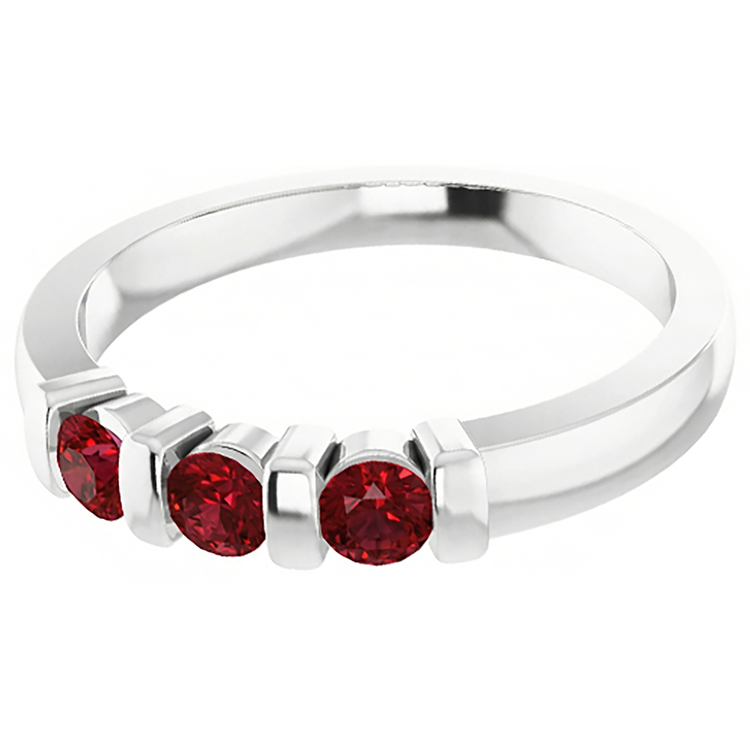 Bague Rubis Birmanie Trois Pierres 0.90 Carats Bar Sertissage Bijoux Nouveau