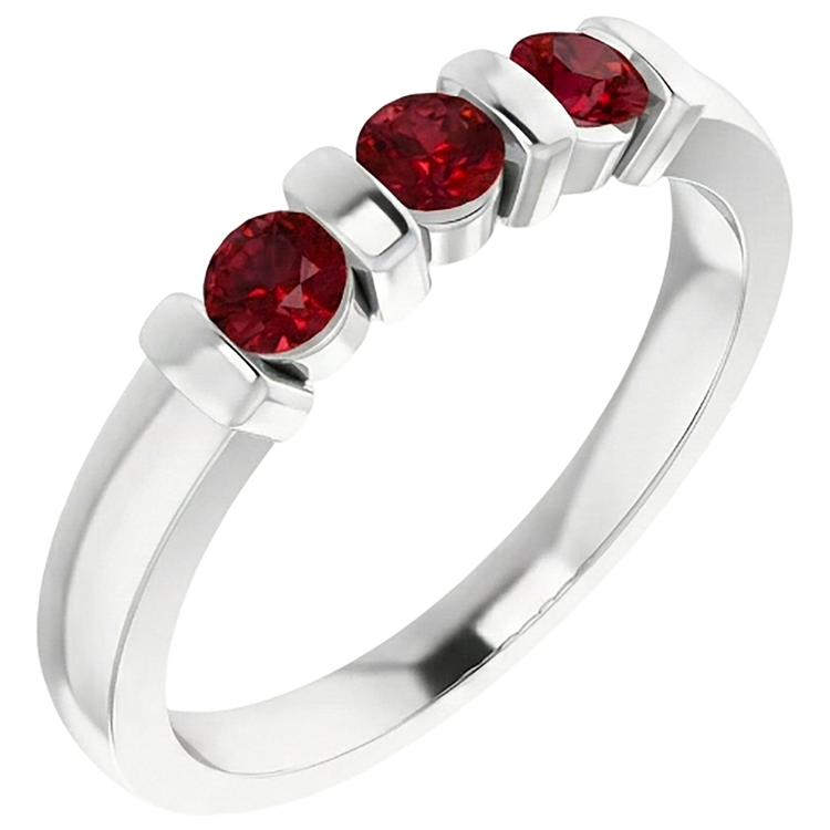 Bague Rubis Birmanie Trois Pierres 0.90 Carats Bar Sertissage Bijoux Nouveau