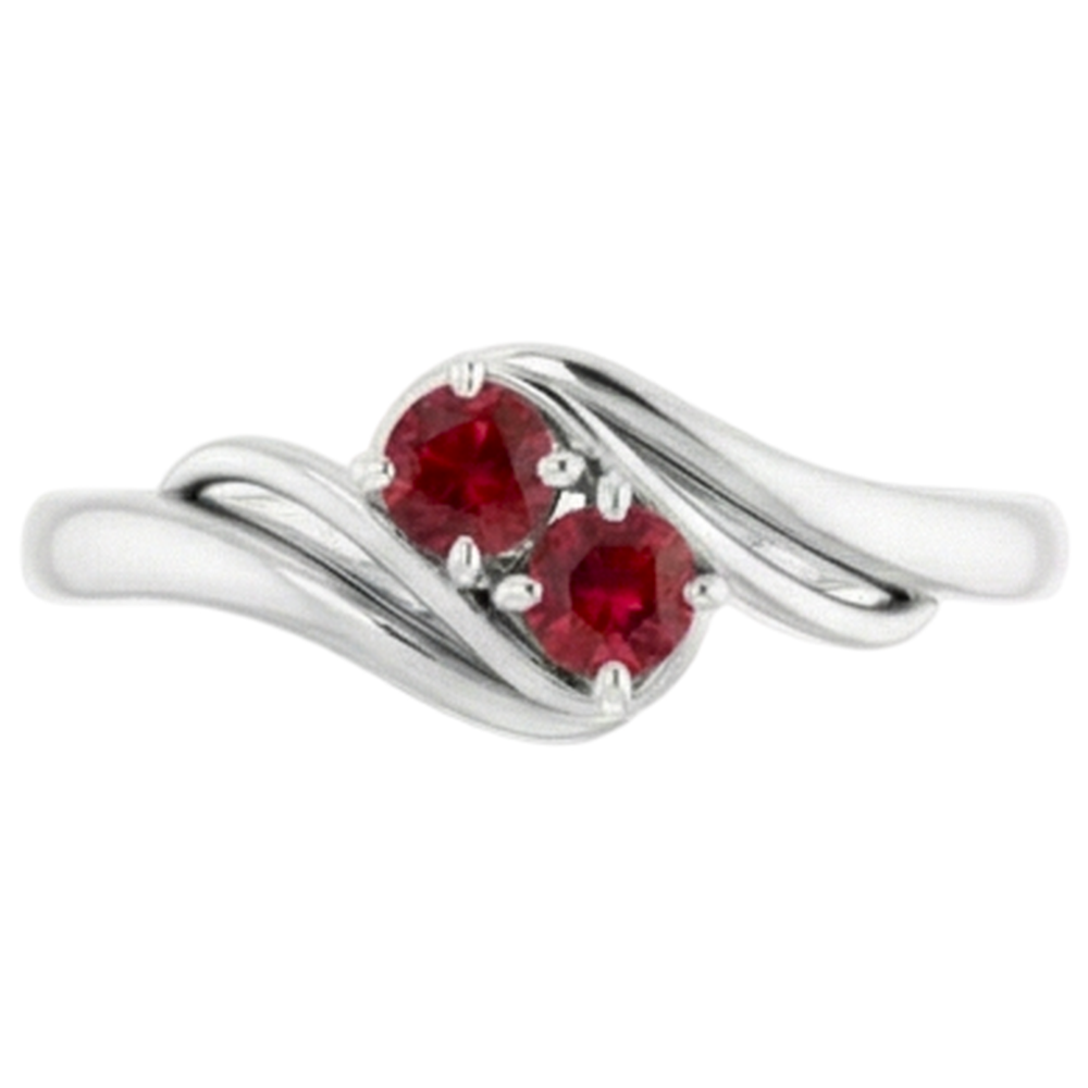 Bague Rubis Deux Pierres 1 Carat Or Blanc 14K