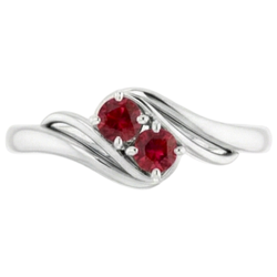 Bague Rubis Deux Pierres 1 Carat Or Blanc 14K