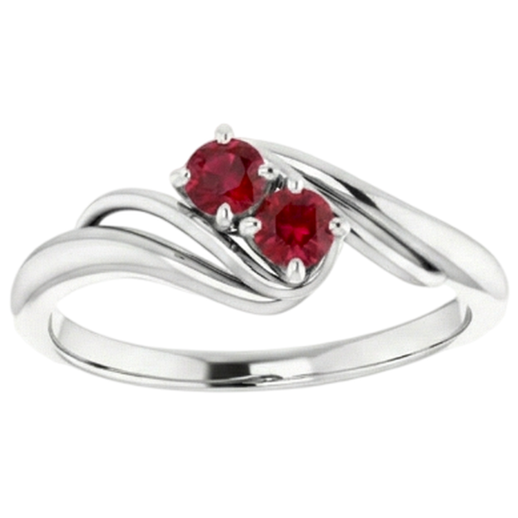 Bague Rubis Deux Pierres 1 Carat Or Blanc 14K