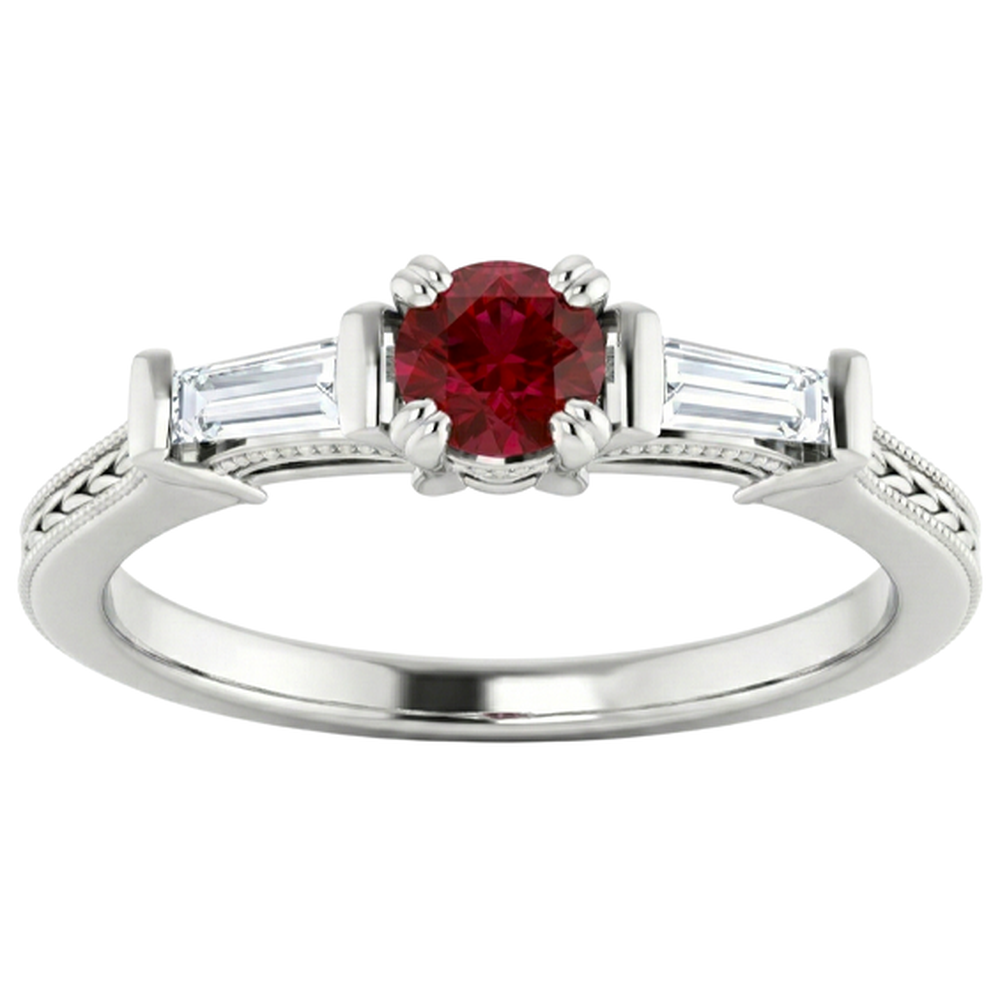naturel baguette rubis 2carats bague détail rapproché
