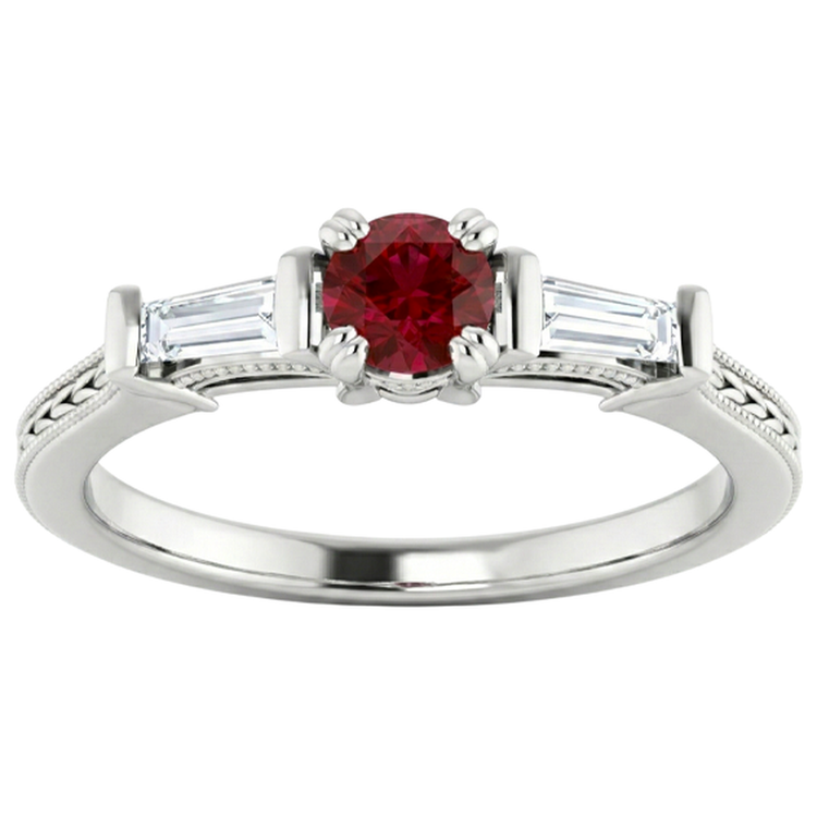 naturel baguette rubis 2carats bague détail rapproché