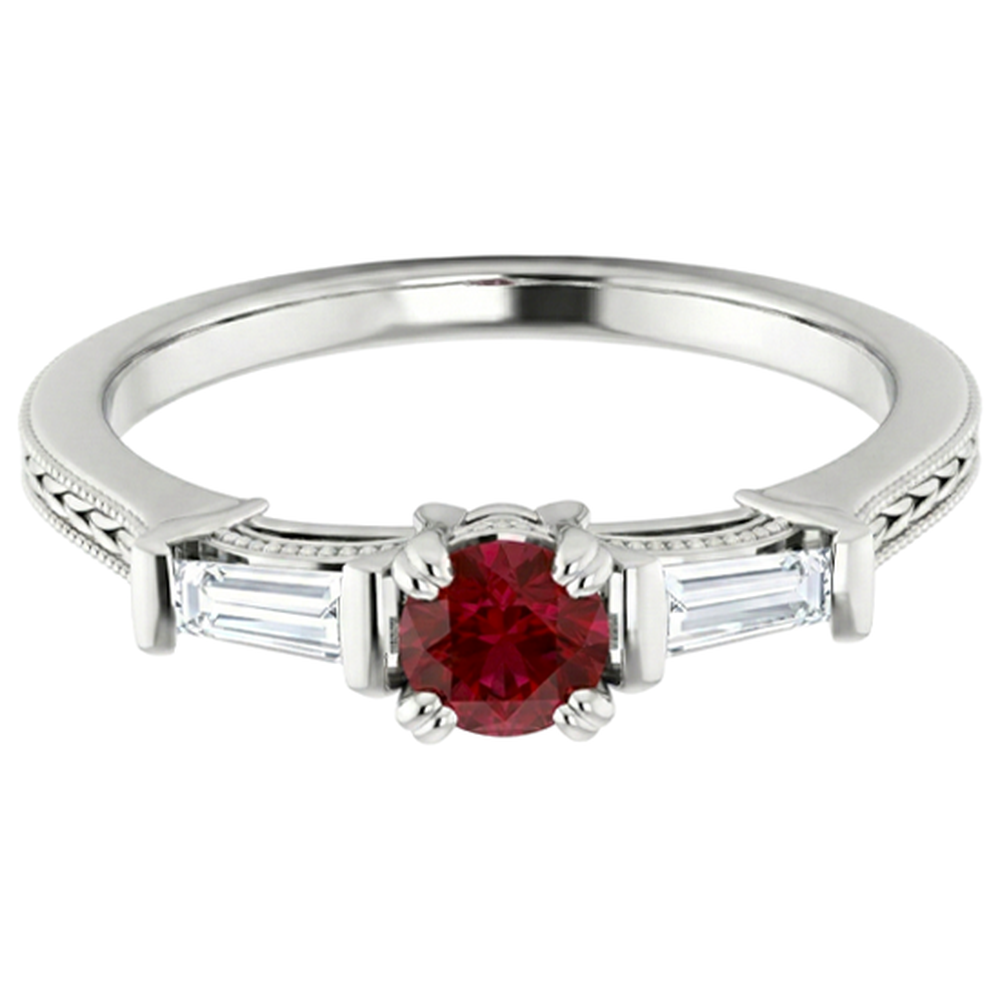 naturel baguette rubis 2carats bague angle de côté