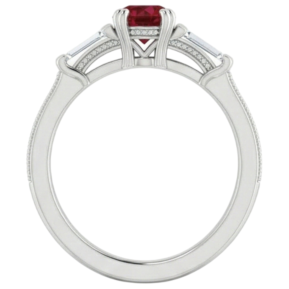 naturel baguette rubis 2carats bague sur blanc