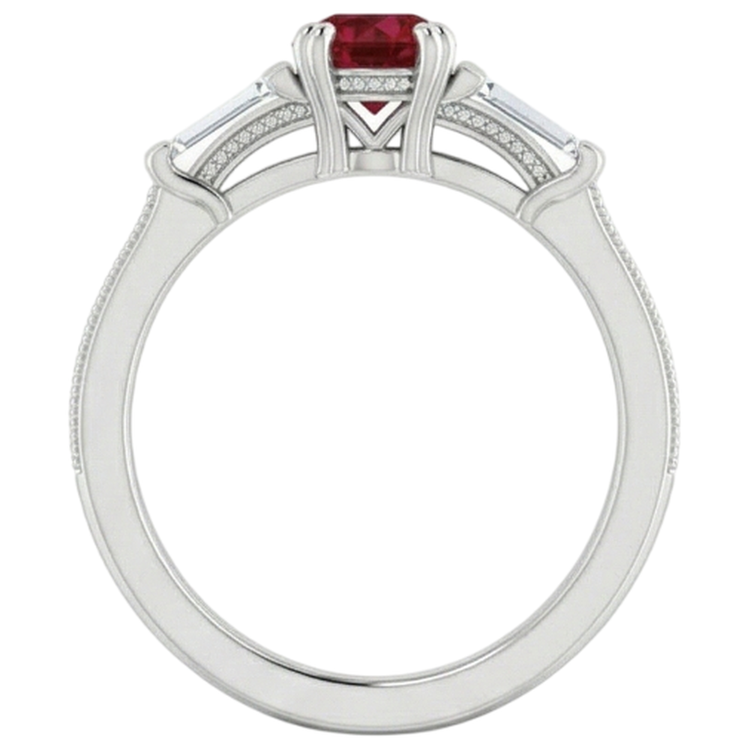 naturel baguette rubis 2carats bague sur blanc