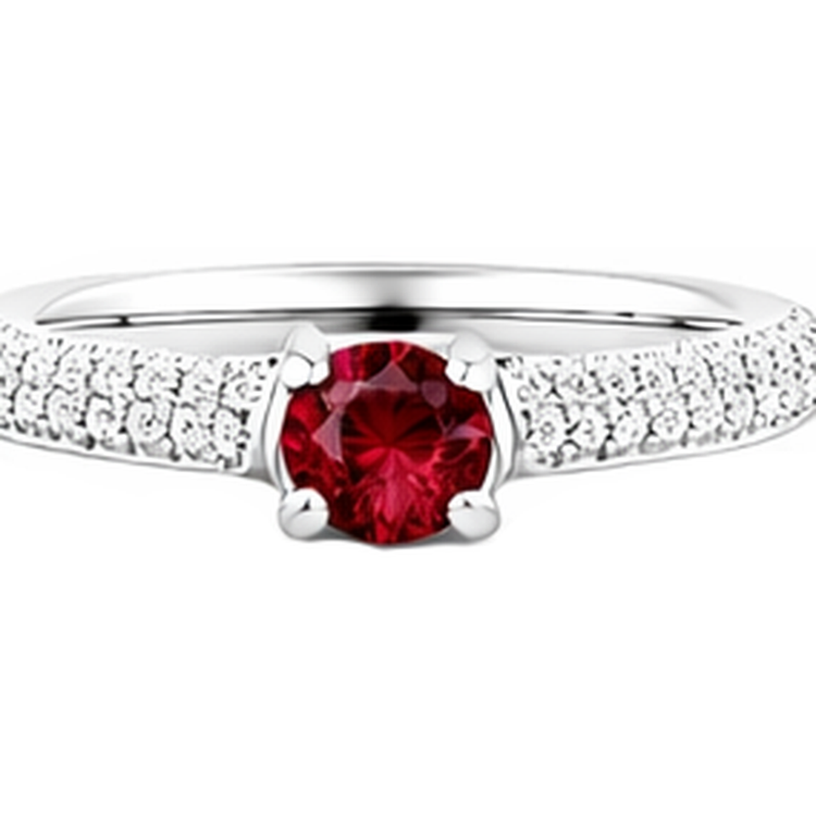 Bague Rubis Diamant Pavé 2 Carats Or Blanc 14K