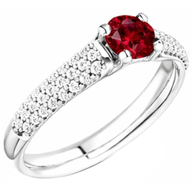 Bague Rubis Diamant Pavé 2 Carats Or Blanc 14K