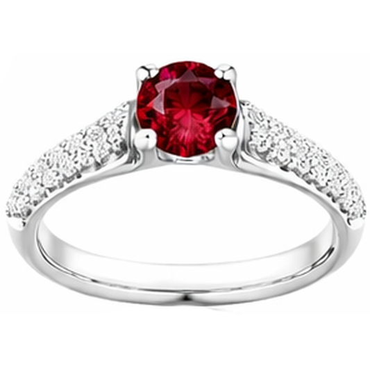 Bague Rubis Diamant Pavé 2 Carats Or Blanc 14K