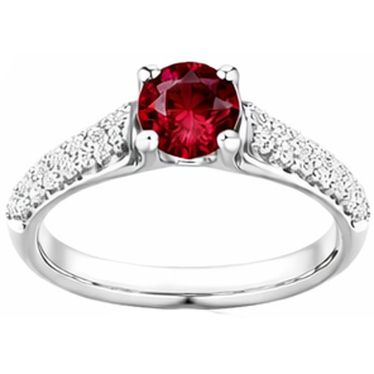 Bague Rubis Diamant Pavé 2 Carats Or Blanc 14K
