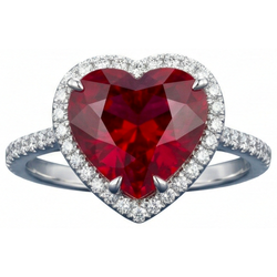 Bague Rubis En Forme De Coeur Et Accents De Diamants Naturels Extraits des Mines ( et non cultivés en laboratoire ) Or Blanc 14K 5.35 Ct