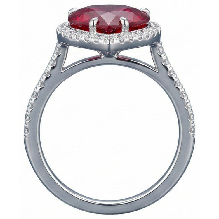 Bague Rubis En Forme De Coeur Et Accents De Diamants Naturels Extraits des Mines ( et non cultivés en laboratoire ) Or Blanc 14K 5.35 Ct