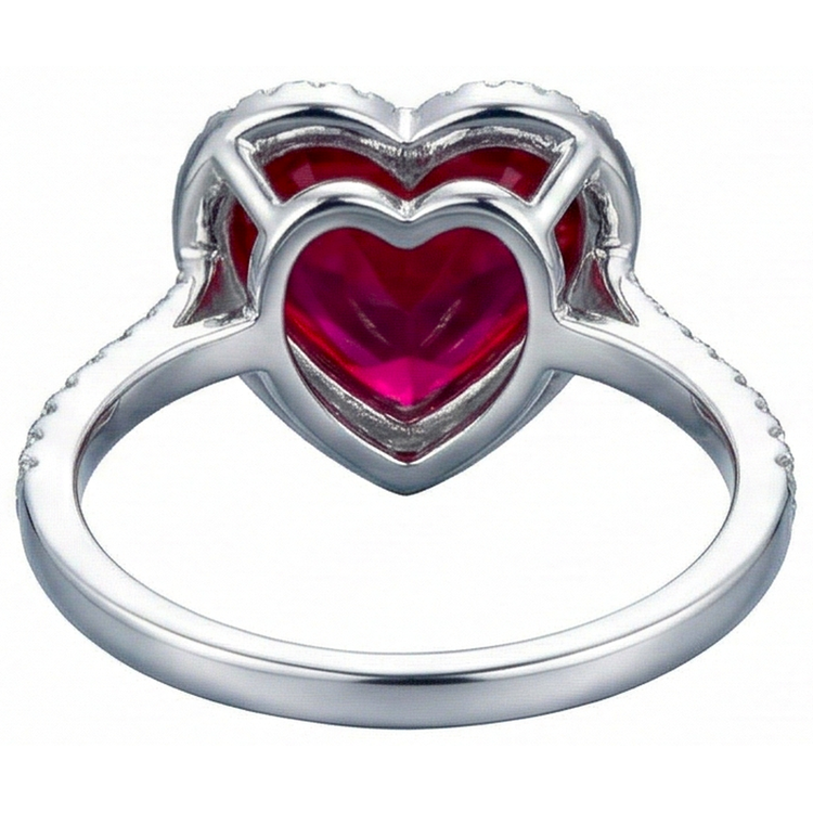 Bague Rubis En Forme De Coeur Et Accents De Diamants Naturels Extraits des Mines ( et non cultivés en laboratoire ) Or Blanc 14K 5.35 Ct