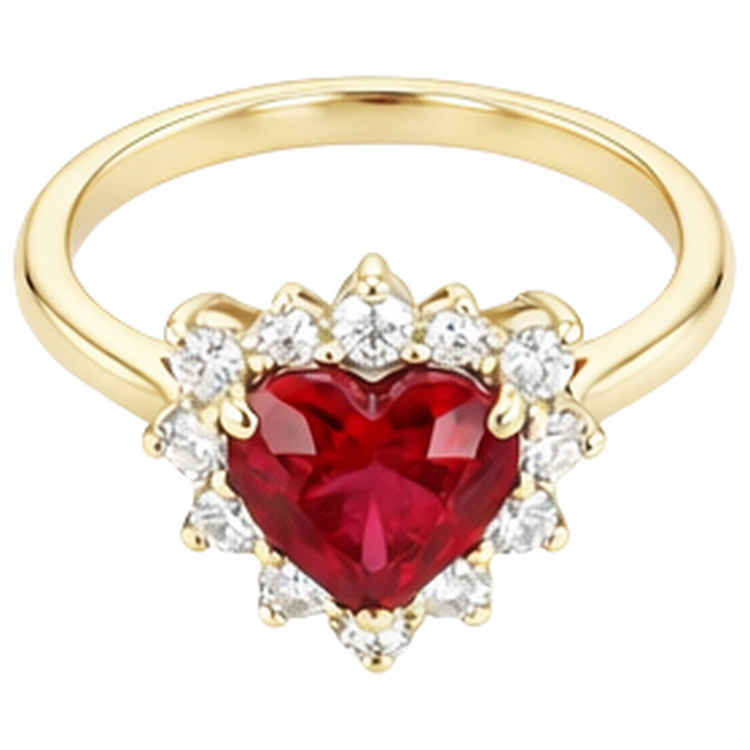 Bague Rubis Et Diamants Naturels Extraits des Mines ( et non cultivés en laboratoire ) Taille Coeur 2.25 Carats Or Jaune 14K