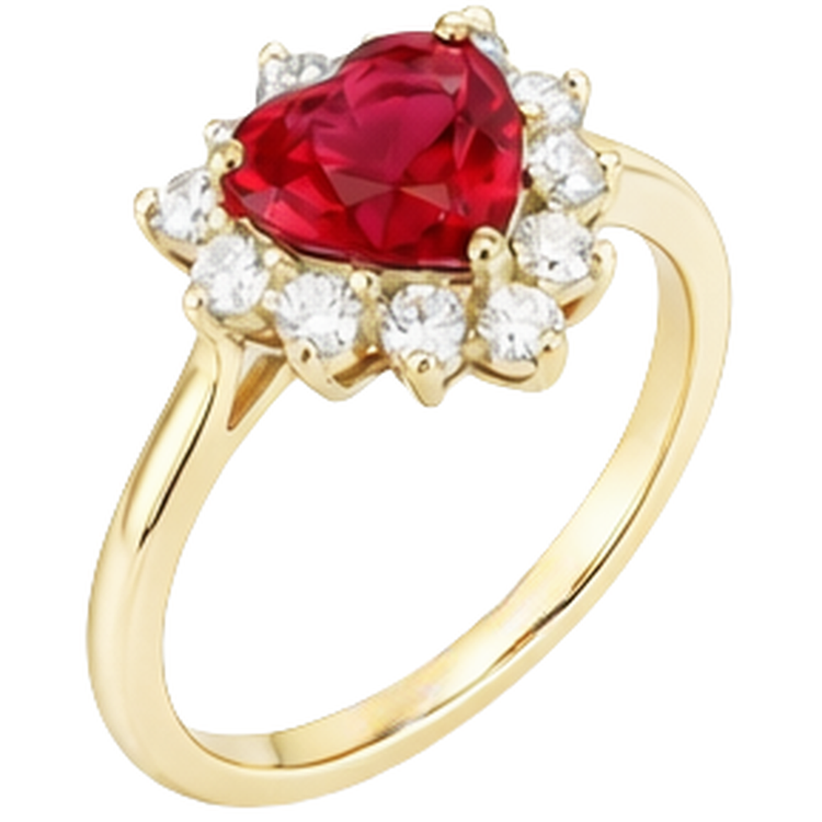 Bague Rubis Et Diamants Naturels Extraits des Mines ( et non cultivés en laboratoire ) Taille Coeur 2.25 Carats Or Jaune 14K