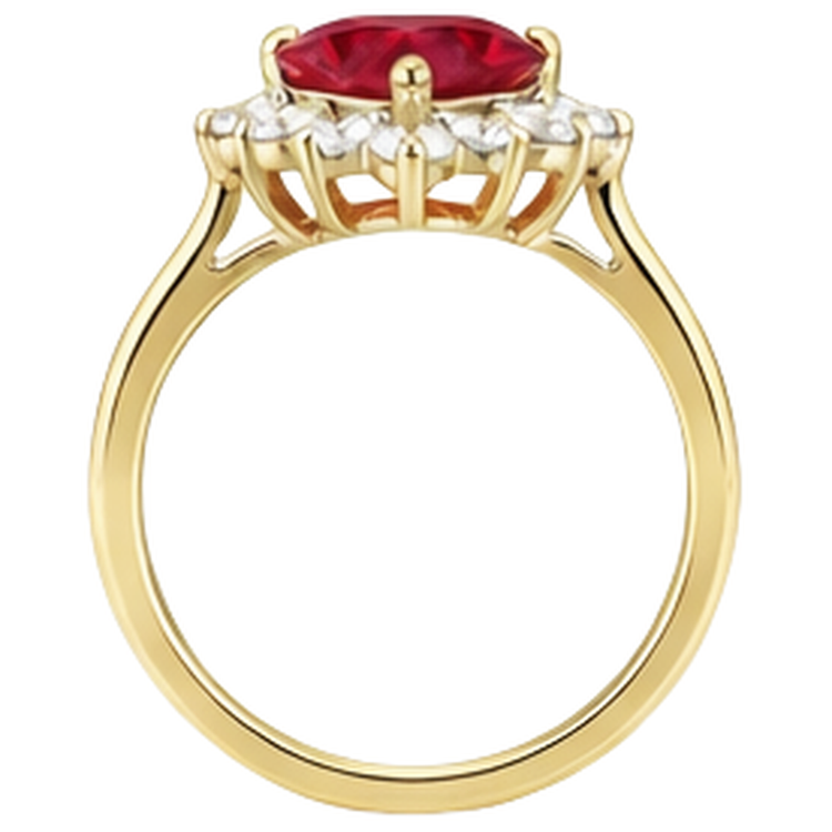 Bague Rubis Et Diamants Naturels Extraits des Mines ( et non cultivés en laboratoire ) Taille Coeur 2.25 Carats Or Jaune 14K