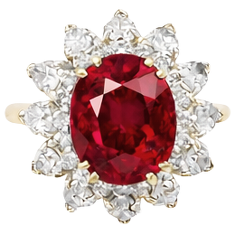 naturel oval rubis 4.50carats bague vue de face