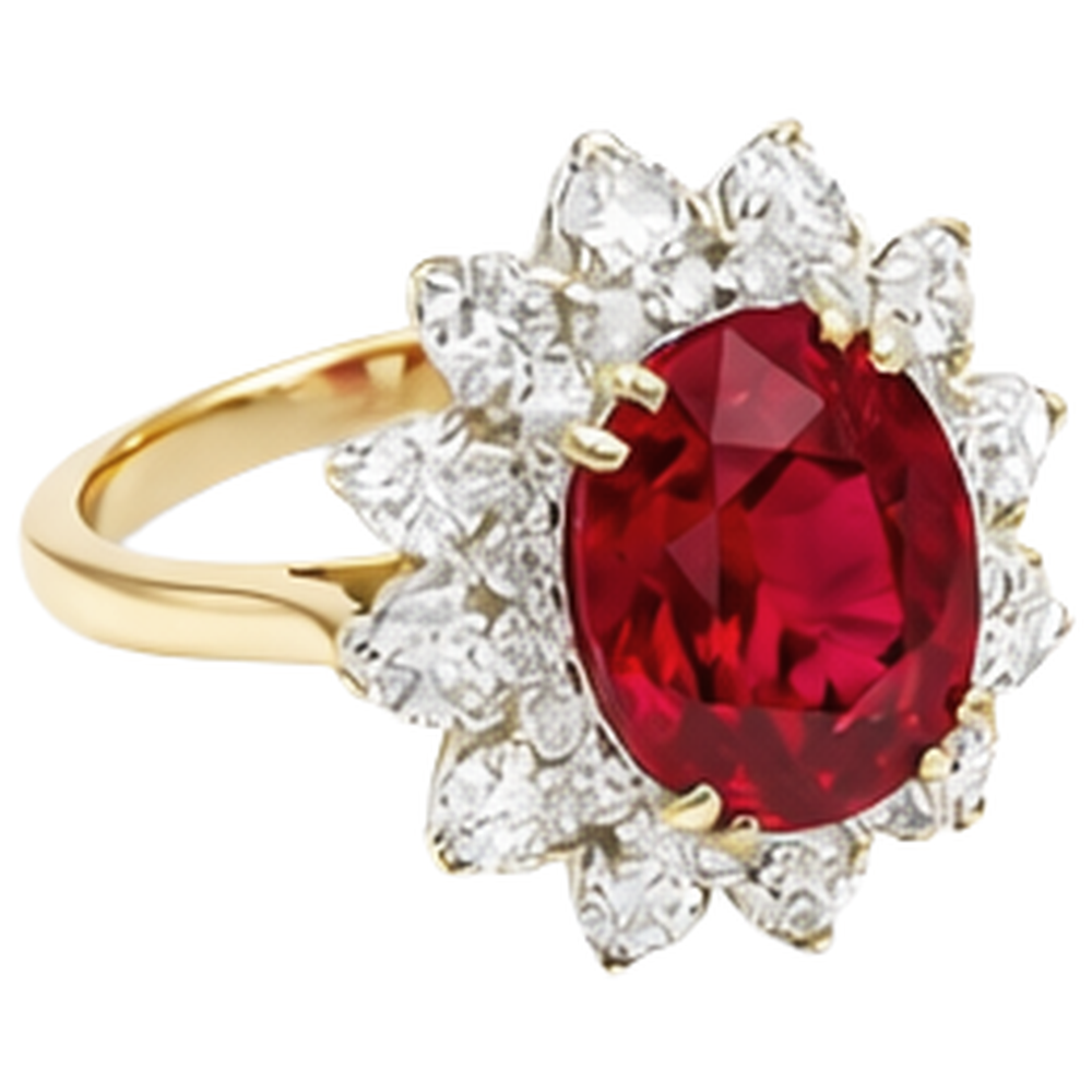 naturel oval rubis 4.50carats bague angle de côté