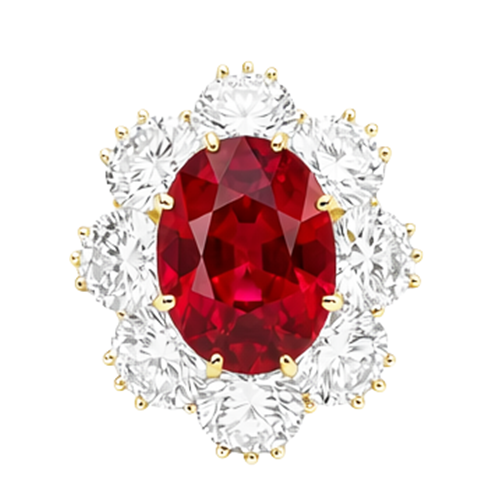 naturel oval rubis 4.75carats bague vue de face