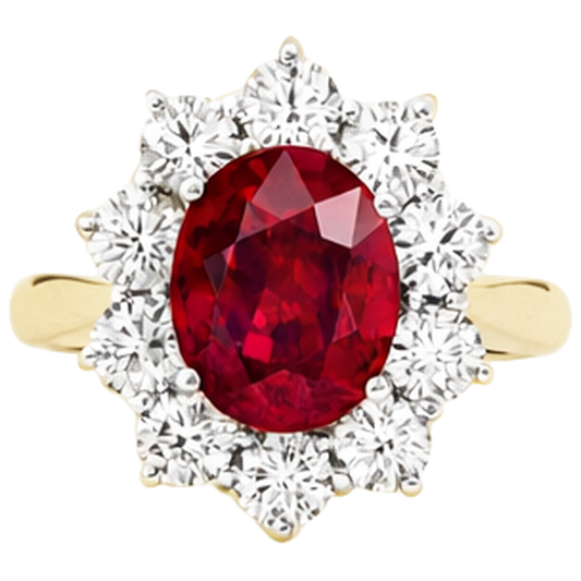 Bague Rubis Naturel Taille Ronde 5 Ct Avec Diamants Naturels Extraits des Mines ( et non cultivés en laboratoire ) Or 14K